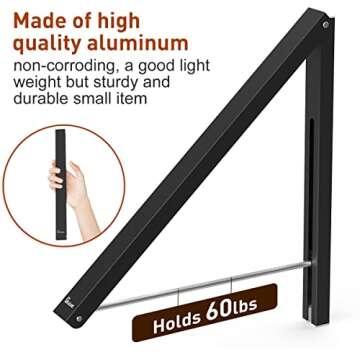 Anjuer Laundry Room Wall Mounted Drying Rack Clothes Hanger Folding Wall Coat Racks Aluminum Home St...