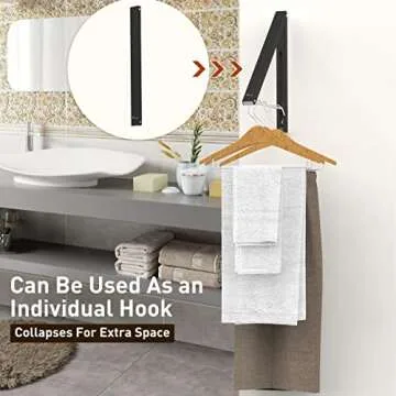 Anjuer Laundry Room Wall Mounted Drying Rack Clothes Hanger Folding Wall Coat Racks Aluminum Home Storage Organiser Space Savers Black