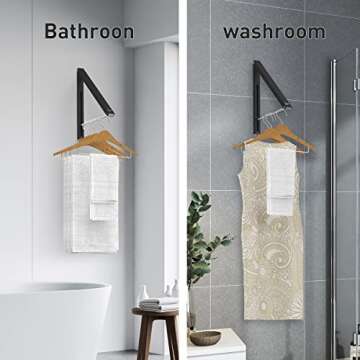 Anjuer Laundry Room Wall Mounted Drying Rack Clothes Hanger Folding Wall Coat Racks Aluminum Home Storage Organiser Space Savers Black