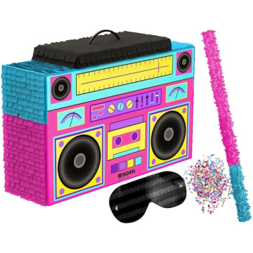 Boombox Piñata 4-Piece Set perfect for Retro Birthday Party, Decorations, 80s Parties, Hip Hop 90s,...