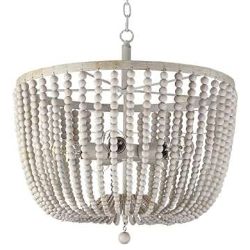 Doraimi Lighting 5 Light 21 Inch Pendant Light Nature Wood Beaded Chandelier White Finish,Boho Semi ...