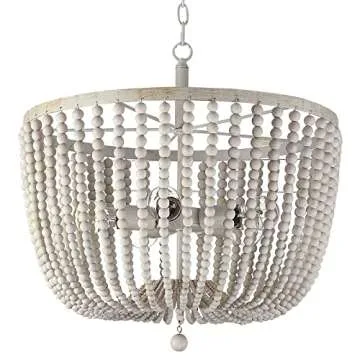 Doraimi Lighting 5 Light 21 Inch Pendant Light Nature Wood Beaded Chandelier White Finish,Boho Semi ...