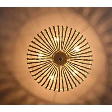 Doraimi Lighting 5 Light 21 Inch Pendant Light Nature Wood Beaded Chandelier White Finish,Boho Semi Flush Mount Ceiling Light Fixtures for Hallway Baby's Nursery Bedroom Kitchen Living Room