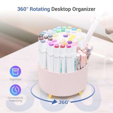 4Johor Pink Office Supplies for Desk - Pink Desk Accessories remote control holder with 5 Compartments, 360° Rotating Pink School Supplies - Tidy Desk, Tidy Mind