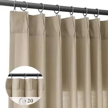 Light Taupe Brown Pinch Pleat Linen Curtains 102 Inches Long with Hooks Back Tab Semi Sheer Light Fi...