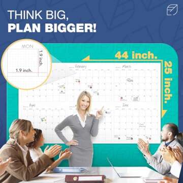Large Dry Erase Wall Calendar - 25" x 44" - Premium Yearly Whiteboard Planner for Office, Home, and School - Laminated, Erasable, and Reusable