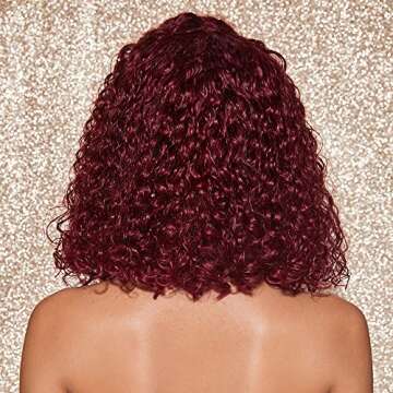 99J Lace Front Bob Wig Curly Wigs for Black Women Wet and Wavy Brazilian Remy Hair Unprocessed Human Hair Wigs Pre Plucked With Baby Hair Lace Frontal Wigs With Natural Hairline Wine Red 14 Inch
