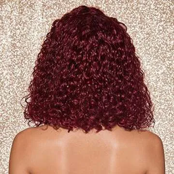 99J Lace Front Bob Wig Curly Wigs for Black Women Wet and Wavy Brazilian Remy Hair Unprocessed Human Hair Wigs Pre Plucked With Baby Hair Lace Frontal Wigs With Natural Hairline Wine Red 14 Inch