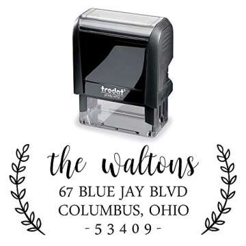 Custom Self-Inking Address Stamp with Laurel Branch Design (Medium, Style 4)