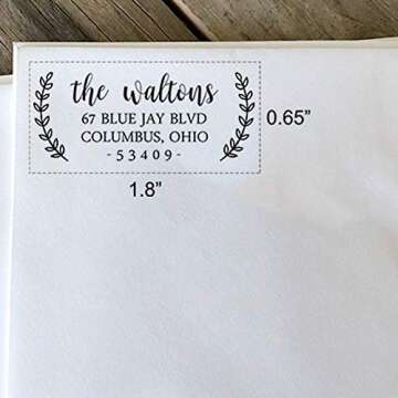 Custom Self-Inking Address Stamp with Laurel Branch Design (Medium, Style 4)
