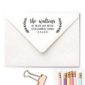 Custom Self-Inking Address Stamp with Laurel Branch Design (Medium, Style 4)