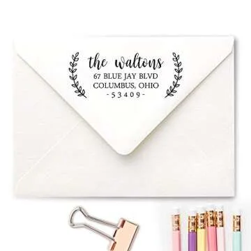 Custom Self-Inking Address Stamp with Laurel Branch Design (Medium, Style 4)