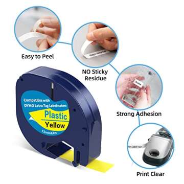 5 Pack Colored Label Tape Compatible with Dymo Letratag Refills, Replacement for Dymo Label Maker Refills 12mm x 4m(1/2" x 13') Plastic Label Refills for Dymo Letratag LT100H LT100T QX50 Label Makers