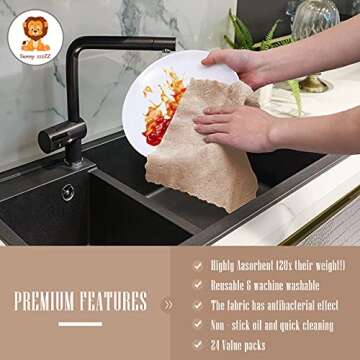 Sunny zzzZZ 24 Pack Kitchen Dishcloths for Efficient Cleaning