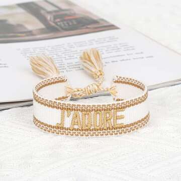 EXDIKET Women's Friendship Bracelet, Exquisite Embroidered Word Wristband, Best Friend BFF Bracelets, Fashionable Personalized Gift for Girls and Couples, Bohemian Handmade Adjustable Jewelry(21-7)