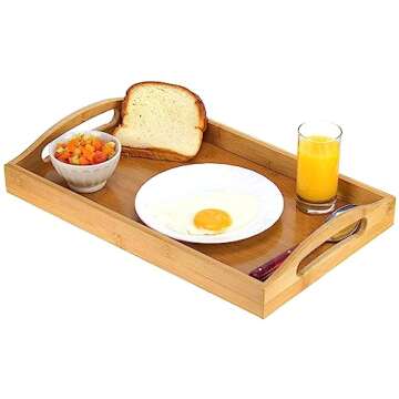 Serving Tray Bamboo - Wooden Tray with Handles - Great for Dinner Trays, Tea Tray, Bar Tray, Breakfast Tray, or Any Food Tray - Good for Parties or Bed Tray Home It