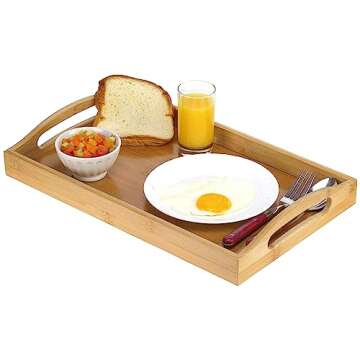 Serving Tray Bamboo - Wooden Tray with Handles - Great for Dinner Trays, Tea Tray, Bar Tray, Breakfast Tray, or Any Food Tray - Good for Parties or Bed Tray Home It