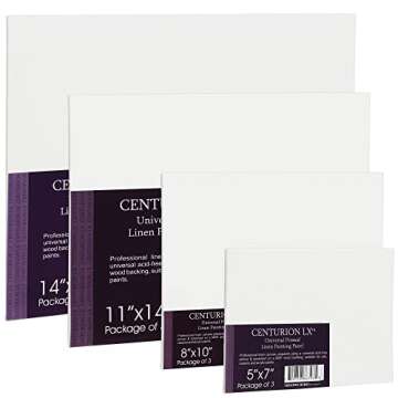 Centurion All-Media Primed Linen Panels - 5x7" 3 Pack - 11oz Universal Primed Canvas Boards for Painting, Mounted on MDF Wood, Non-Warping, Ideal for Artists, Professionals, and Painters