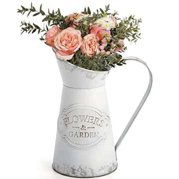 SOUJOY Rustic Shabby Chic Vase, Farmhouse Galvanized Flower Vase, Metal Milk Jug Vase, French Style Vintage Decorative Pitcher for Home Decor, Photo Props, Sparklers for Weddings