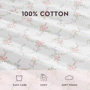 Laura Ashley - Sheet Set, Breathable Percale Cotton Bedding, 200 Thread Count, Deep Pocket, Chic Home Decor (Lynda Pink, Queen)