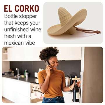 Monkey Business elCorko Silicone Wine Stopper, Bottle Stopper with Sombrero Design, Wine Accessories...