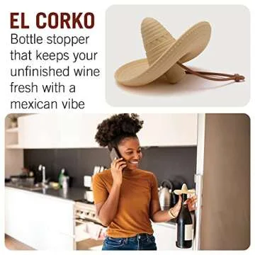 Monkey Business elCorko Silicone Wine Stopper, Bottle Stopper with Sombrero Design, Wine Accessories...