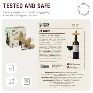 Monkey Business elCorko Silicone Wine Stopper, Bottle Stopper with Sombrero Design, Wine Accessories, Keeps Wine Fresh, Wine Gifts