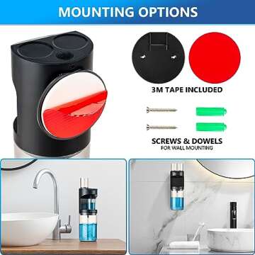 ZOFGENOW Automatic Mouthwash Dispenser for Bathroom,Bathroom Accessories 19.4 Fl Oz Dispensers with Magnetic Cups,Wall Mounted Dispenser,Suitable for All Age Groups,Black