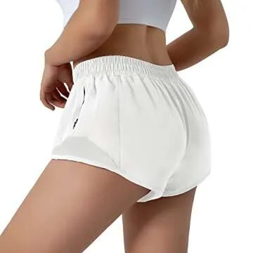Aurefin Running Shorts for Women,Quick Dry Athletic Sports Shorts Lightweight Active Workout Gym Shorts with Zip Pocket White/L