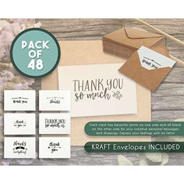 Assorted Thank You Cards - 48 Count with Kraft Envelopes