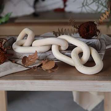 Wood Chain Link Decor for Coffee Table | Decorative Wood Chain Link and Bead Garland Set | Wood Knot for Aesthetic Room Decor | Hand Carved Wooden Chain Links for Boho Decor SierTing（Natural 21.6inch）