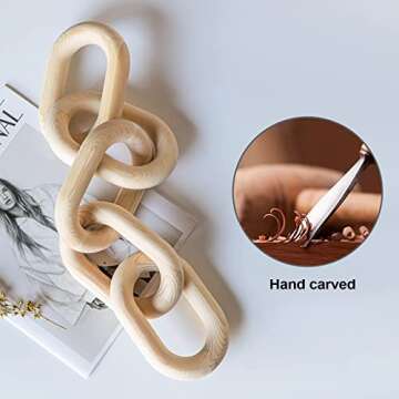 Wood Chain Link Decor for Coffee Table | Decorative Wood Chain Link and Bead Garland Set | Wood Knot for Aesthetic Room Decor | Hand Carved Wooden Chain Links for Boho Decor SierTing（Natural 21.6inch）