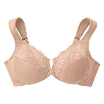 Glamorise Full Figure Plus Size Wonderwire Front-Closure Bra Underwire #1245 Café