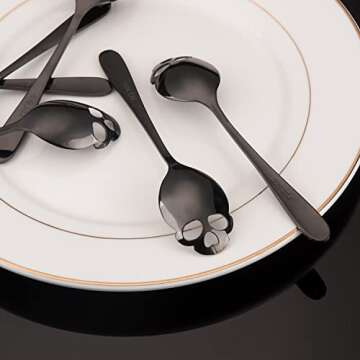 FOXAS 6-inch Black Skull Spoons, Set of 6 Skull Teaspoons, 304 Stainless Steel Skull Sugar Spoons, Coffee and Tea Stirring Spoon, Cool Dark Stylish Design for Halloween Party, Bon Appétit Series