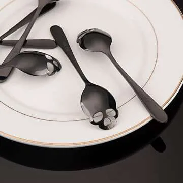 FOXAS 6-inch Black Skull Spoons, Set of 6 Skull Teaspoons, 304 Stainless Steel Skull Sugar Spoons, Coffee and Tea Stirring Spoon, Cool Dark Stylish Design for Halloween Party, Bon Appétit Series