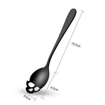 FOXAS 6-inch Black Skull Spoons, Set of 6 Skull Teaspoons, 304 Stainless Steel Skull Sugar Spoons, Coffee and Tea Stirring Spoon, Cool Dark Stylish Design for Halloween Party, Bon Appétit Series