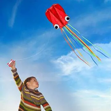 SINGARE Large Octopus Kites, Long Tail Beautiful Easy Flyer Kites Beach Kites, Good Kites for Kids and Adults Easy to Fly(Red+Blue)
