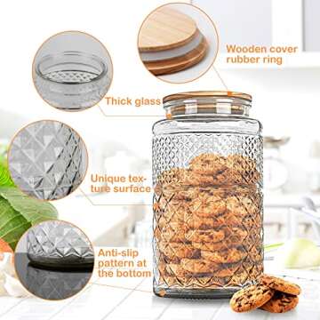 1 Gallon Cookie Jar, Wide Mouth Large Glass Jars with Bamboo Lid, Airtight Storage Food Kitchen Counter Containers for Candy, Flour, Oats, Coffee Bean, Pet Treats, Laundry Pods, Laundry Detergent