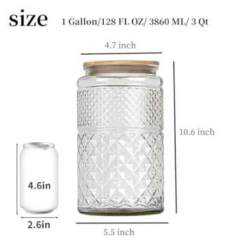 1 Gallon Cookie Jar, Wide Mouth Large Glass Jars with Bamboo Lid, Airtight Storage Food Kitchen Counter Containers for Candy, Flour, Oats, Coffee Bean, Pet Treats, Laundry Pods, Laundry Detergent