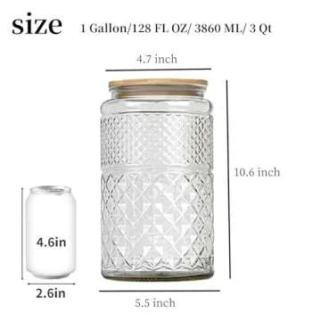 1 Gallon Cookie Jar, Wide Mouth Large Glass Jars with Bamboo Lid, Airtight Storage Food Kitchen Counter Containers for Candy, Flour, Oats, Coffee Bean, Pet Treats, Laundry Pods, Laundry Detergent