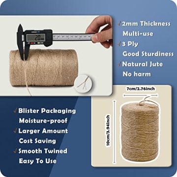 Natural Jute Twine 600 Ft - Ideal for Crafts & Decor
