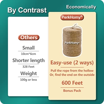 Natural Jute Twine 600 Ft - Ideal for Crafts & Decor