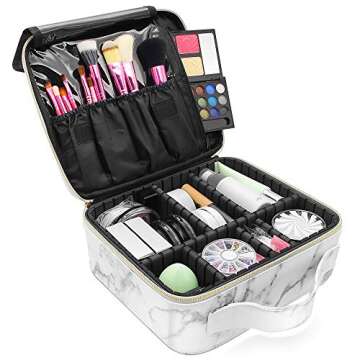 Marble Makeup Organizers and Storage,LKE Cosmetic Bags Waterproof Marble Travel Makeup Train Case Je...