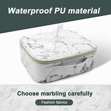 Marble Makeup Organizers and Storage,LKE Cosmetic Bags Waterproof Marble Travel Makeup Train Case Jewelry Travel Organizer with Adjustable Dividers (9.8x8.86x3.7 inches)