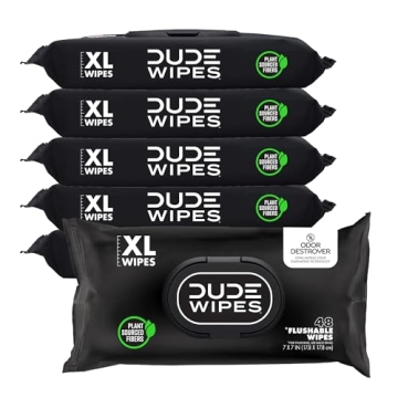 DUDE Wipes - Flushable Wipes for Adults - 6 Pack, 288 Wipes - Odor Destroyer XL Adult Wet Wipes - De...