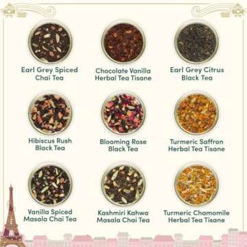 VAHDAM, Weekend in Paris, Valentines Day Tea Gift Set - 9 Loose Teas | Tin Caddy Travel Edition Gift Box | Valentines Day 2025 Gift Ideas for Women & Men | Gluten Free, Non GMO