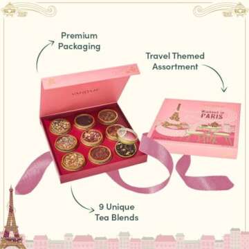 VAHDAM, Weekend in Paris, Valentines Day Tea Gift Set - 9 Loose Teas | Tin Caddy Travel Edition Gift Box | Valentines Day 2025 Gift Ideas for Women & Men | Gluten Free, Non GMO