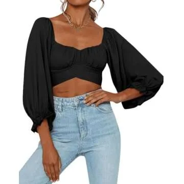 Avanova Women's Ruffle Long Sleeve Off Shoulder Tie Up Back Crop Top Blouse