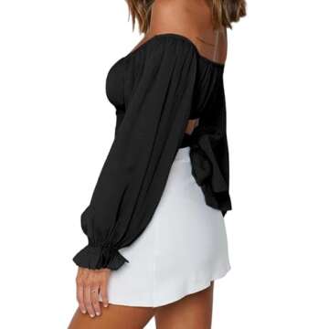 Avanova Women's Ruffle Long Sleeve Off Shoulder Tie Up Back Crop Top Blouse