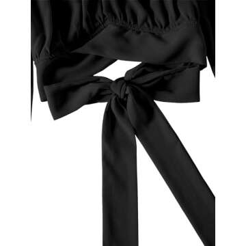 Avanova Women's Ruffle Long Sleeve Off Shoulder Tie Up Back Crop Top Blouse